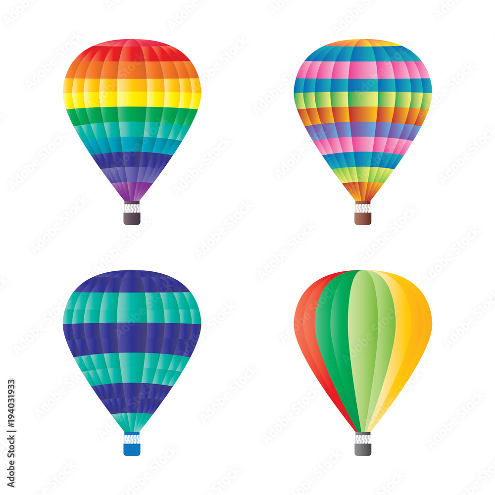 Obraz premium Hot air balloon set with different patterns and colors. 