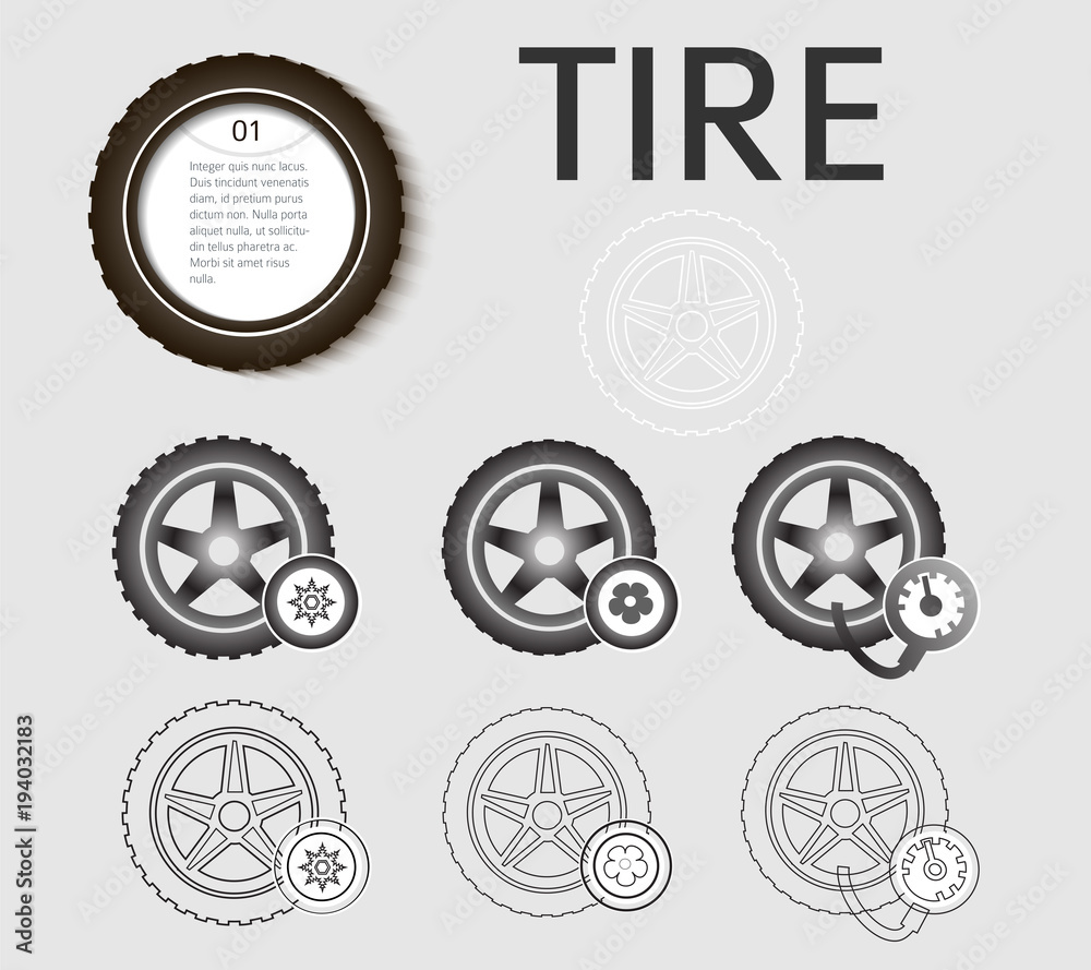 tyres set design elements color style icons fonts tyres set design elements color style icons fonts