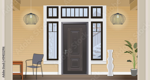 Illustration of the entrance door of a country house in the interior.