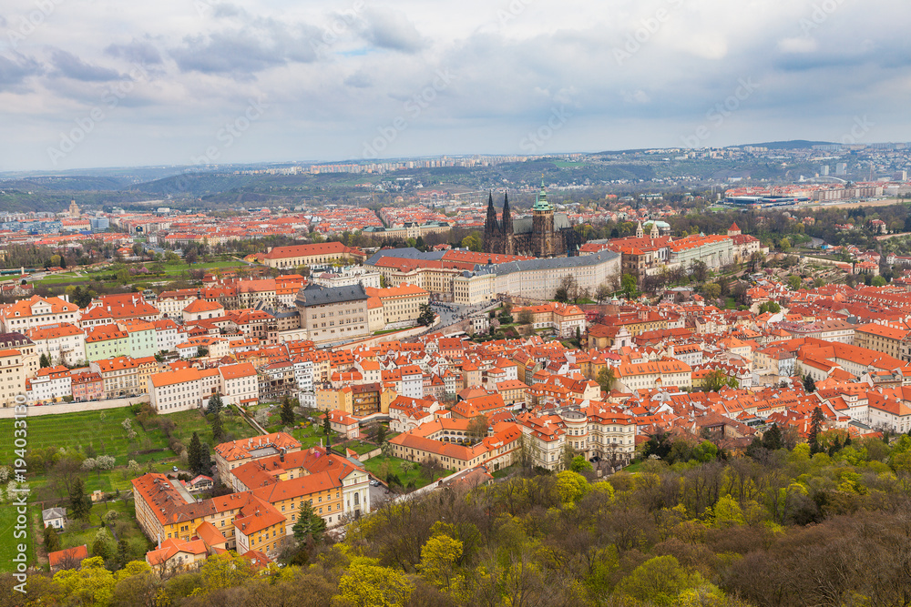 Panoramic view of old town with castle, Prague, Czech Republic
