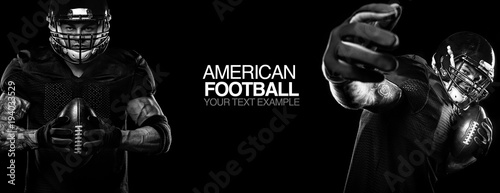 Sport concept. American football sportsman player on black background with copy space. Sport concept. © Mike Orlov