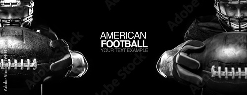 Sport concept. American football sportsman player on black background with copy space. Sport concept. © Mike Orlov