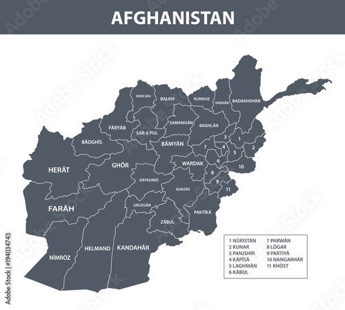Obraz na płótnie Afghanistan map with administrative devision on regions