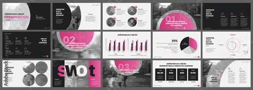 Pink black presentation templates elements on a white black background. Vector infographics. Use in Presentation, flyer and leaflet, corporate report, marketing, advertising, annual report, banner