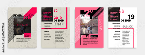 Covers templates set with bauhaus style graphic geometric elements. Applicable for flyer, cover annual report, placards, brochures, posters, banners. Vector illustrations.