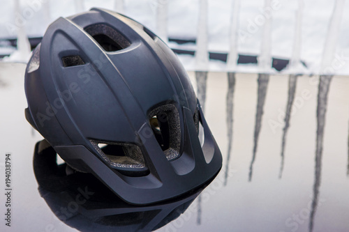 unusual kind of bicycle helmet, reflection in winter © Mountains Hunter
