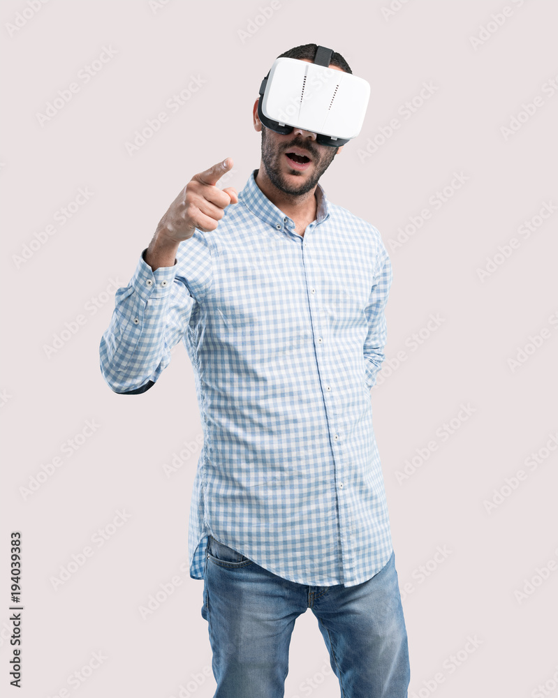 Fighter young man with a virtual reality glasses Fighter young man with a virtual reality glasses