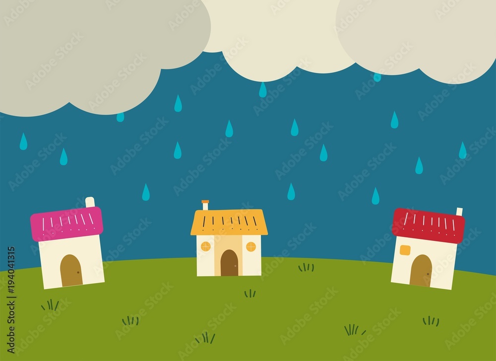 Rainy day colorful home vector illustration