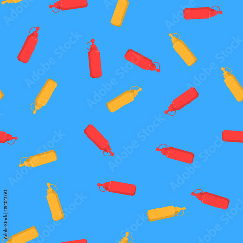 Seamless pattern bottle ketchup and mustard. Seamless texture background