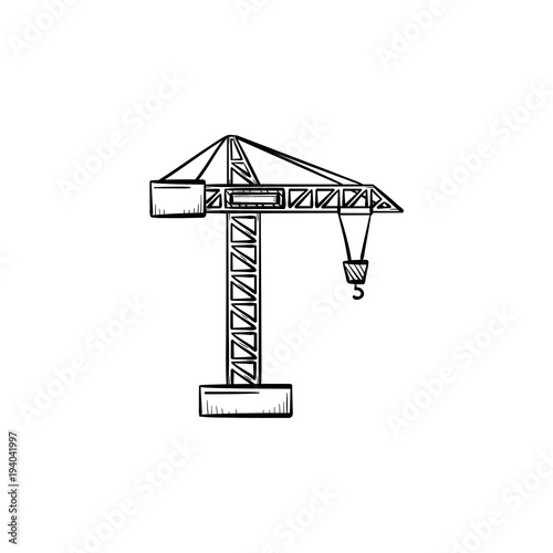 Construction crane hand drawn outline doodle icon. Heavy industry vector sketch illustration with construction crane for print, web, mobile and infographics isolated on white background.