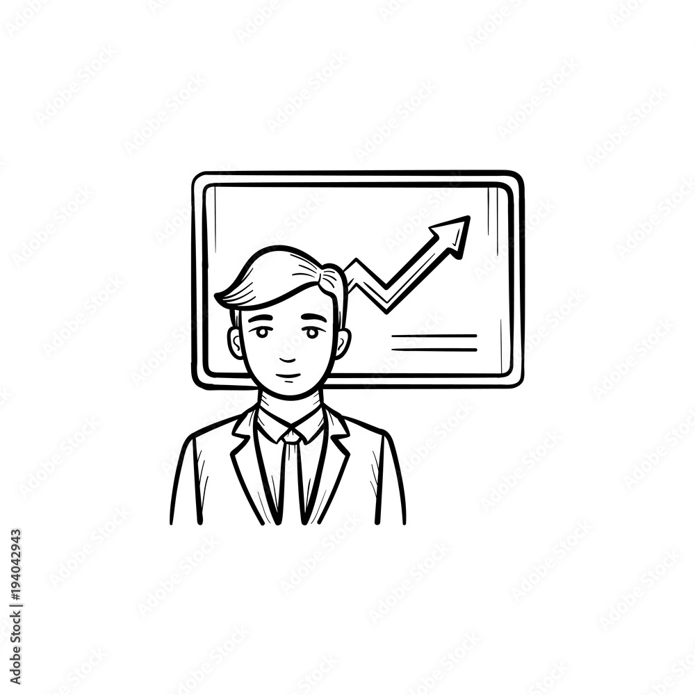 Business infographic hand drawn outline doodle vector icon. Conference speaker sketch illustration for print, web, mobile and infographics isolated on white background.