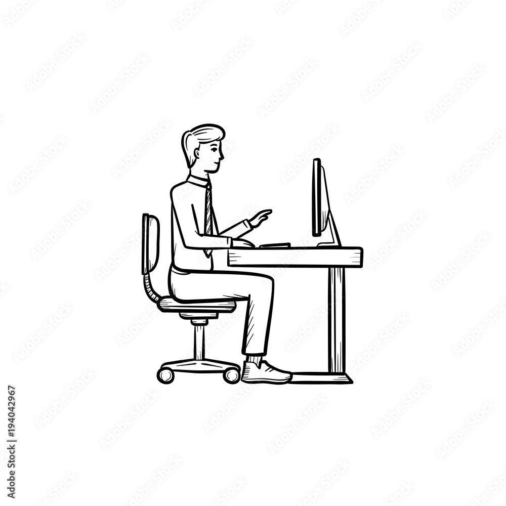 Working person hand drawn outline doodle vector icon. Working place sketch illustration for print, web, mobile and infographics isolated on white background.