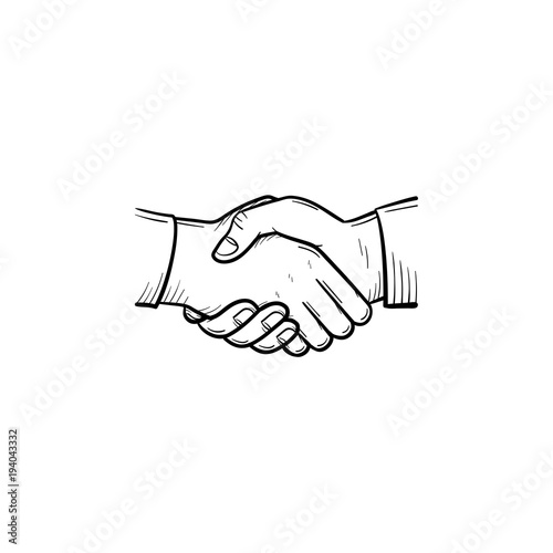 Vector hand drawn of handshake outline doodle icon. Handshake concept of business team, cooperation and deal sketch illustration for print, web, mobile and infographics isolated on white background.