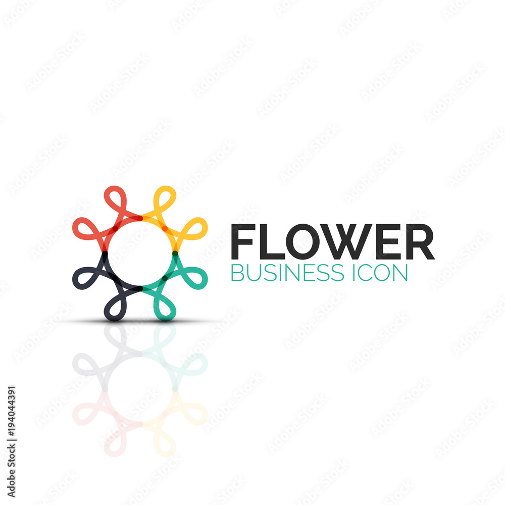 Abstract flower or star minimalistic linear icon, thin line geometric flat symbol for business icon design, abstract button or emblem