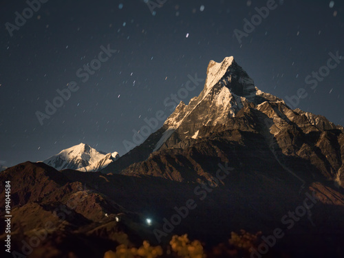 Photography Nepal mountains in lights of rising moon