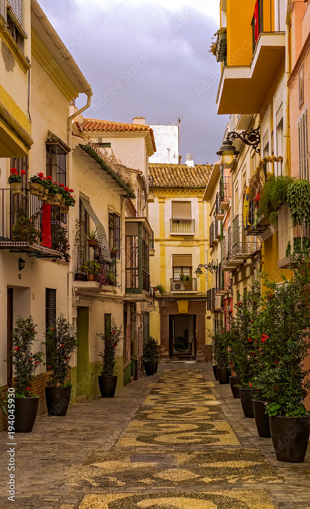 Old Spanish street, Malaga city, Spain
