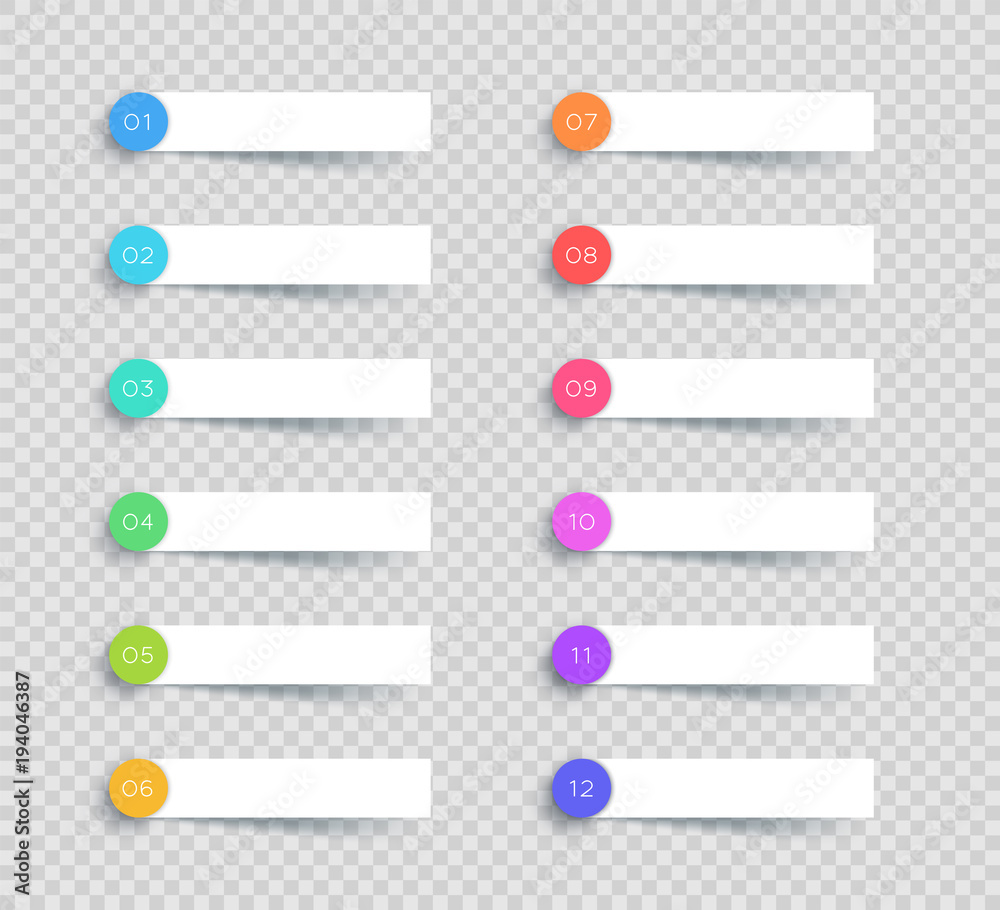 Vector White Banner Elements Number 1 to 12 Vector White Banner Elements Number 1 to 12