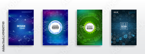 Abstract technology brochure templates. High tech cover design concept. Futuristic business layout.