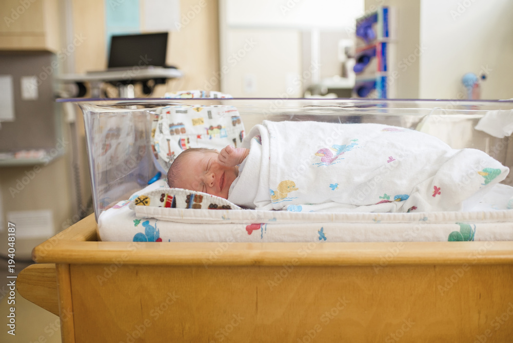 Newborn baby sleeping in hospital crib Stock Photo Adobe Stock