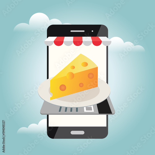 Online shopfront. Food delivering. Cheese shop. Mobile searching. Online payments by credit card