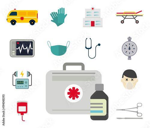 Ambulance icons vector medicine health emergency hospital urgent pharmacy pill support paramedic treatment