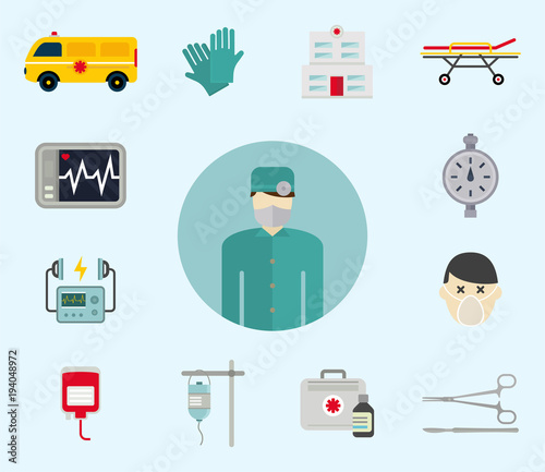 Ambulance icons vector medicine health emergency hospital urgent pharmacy pill support paramedic treatment