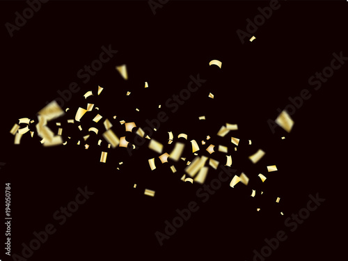 Vector Golden Tinsel Festival Confetti. Birthday, Christmas, New Year Party Celebration Firework Decor. Falling Down Fairy Festival Gold Foil Tinsel Vector Confetti Frame. Modern Gift Voucher Border