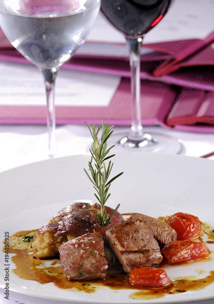 Lamb loin with herbs sauce with toasted sweet potato Lamb loin with herbs sauce with toasted sweet potato