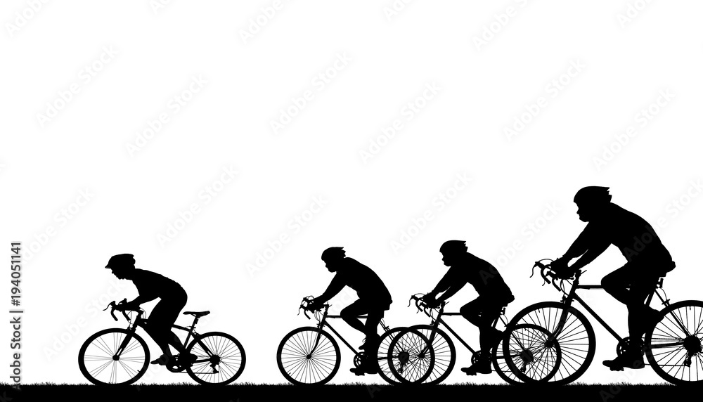 Fototapeta premium Silhouette group friend and bike relaxing on white background.