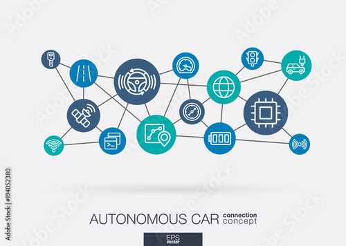 AI creative think system concept. Digital smart mesh idea. Futuristic interact neural network grid connect. Autonomous electric car, self-driving, autopilot integrated business vector thin line icons.