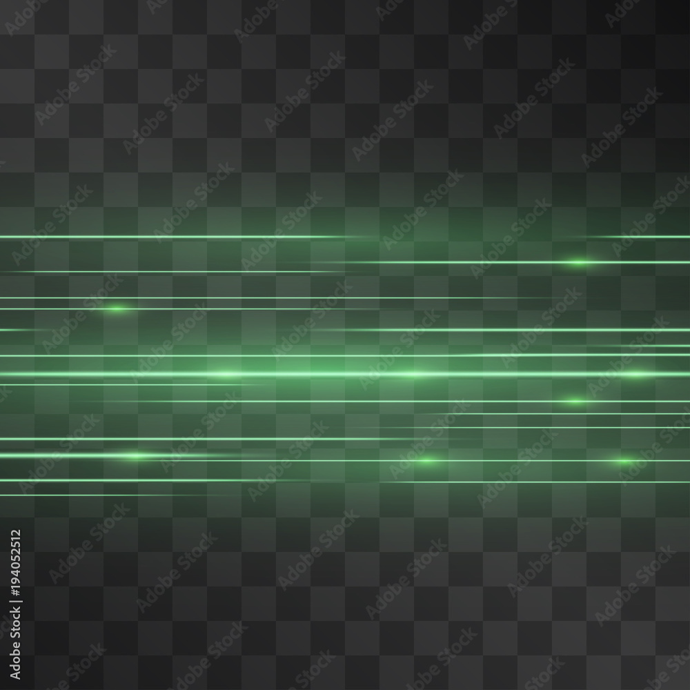 Laser glow vector scintillation. Green motion light effect blinking