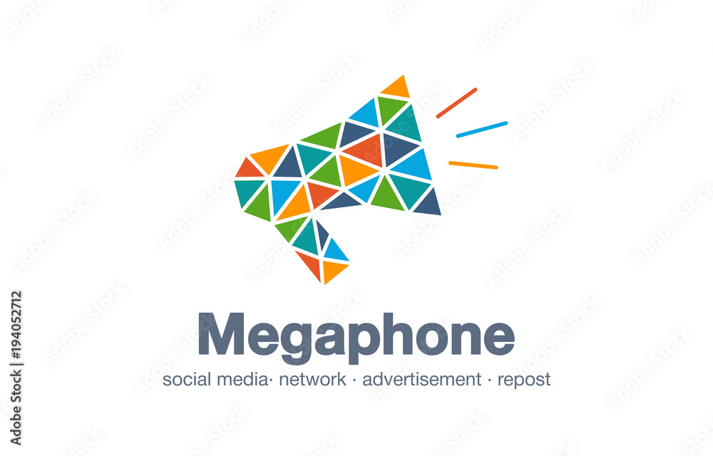 Abstract business company logo. Corporate identity design element. Digital market, network message, megaphone logotype idea. Repost, announcement, social media connect concept. Vector interaction icon