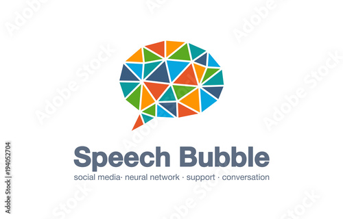 Abstract business company logo. Corporate identity design element. Social media market, network, speech bubble, message logotype idea. Dialog quote balloon connected concept. Vector interaction icon