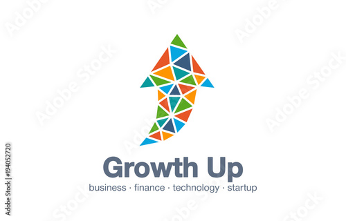 Abstract business company logo. Corporate identity design element. Technology, market, bank logotype idea. Connected arrow up, growth, progress integrate and success concept. Vector interaction icon