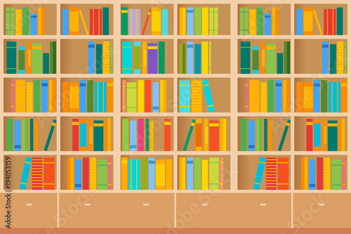 Bookshelves full of books both in the library. Vector illustration