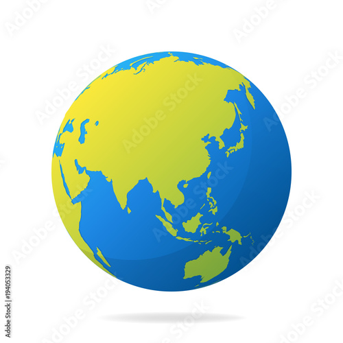 Earth globe with green continents. Modern 3d world map concept. World map realistic blue ball vector illustration