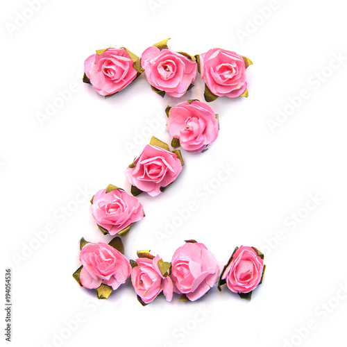 Letter Z of English alphabet of pink roses on white background