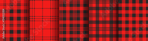 Set of red plaid and gingham seamless patterns. Vector backgrounds