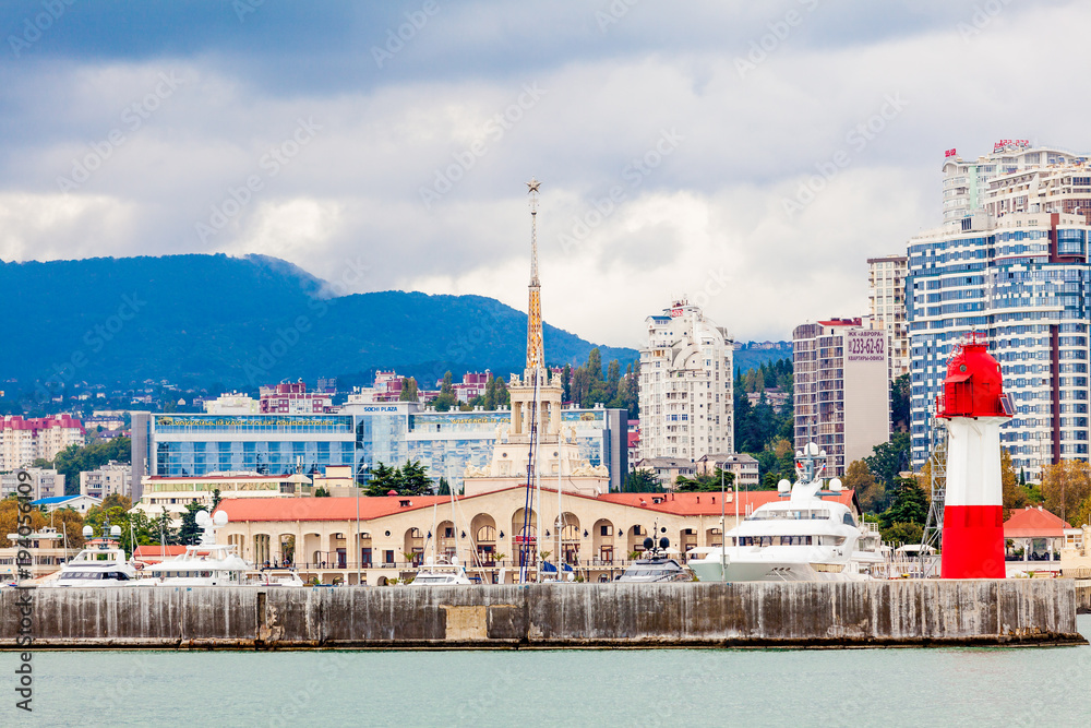 Sochi, Russia, SEPTEMBER 21, 2016: Sea Port of Sochi in the central region of Sochi, Russia