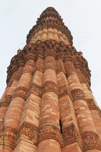 New Delhi  India - October 2014  Vertical close up view of Qutub Minar