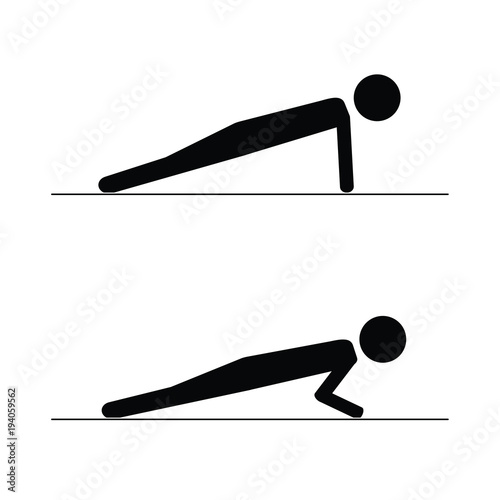 Pictogram man doing push ups. Isolated vector icon.