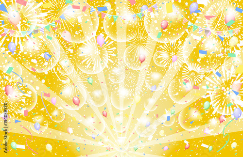 花火 シャボン玉 紙吹雪 ゴールド背景 Stock Vector Adobe Stock