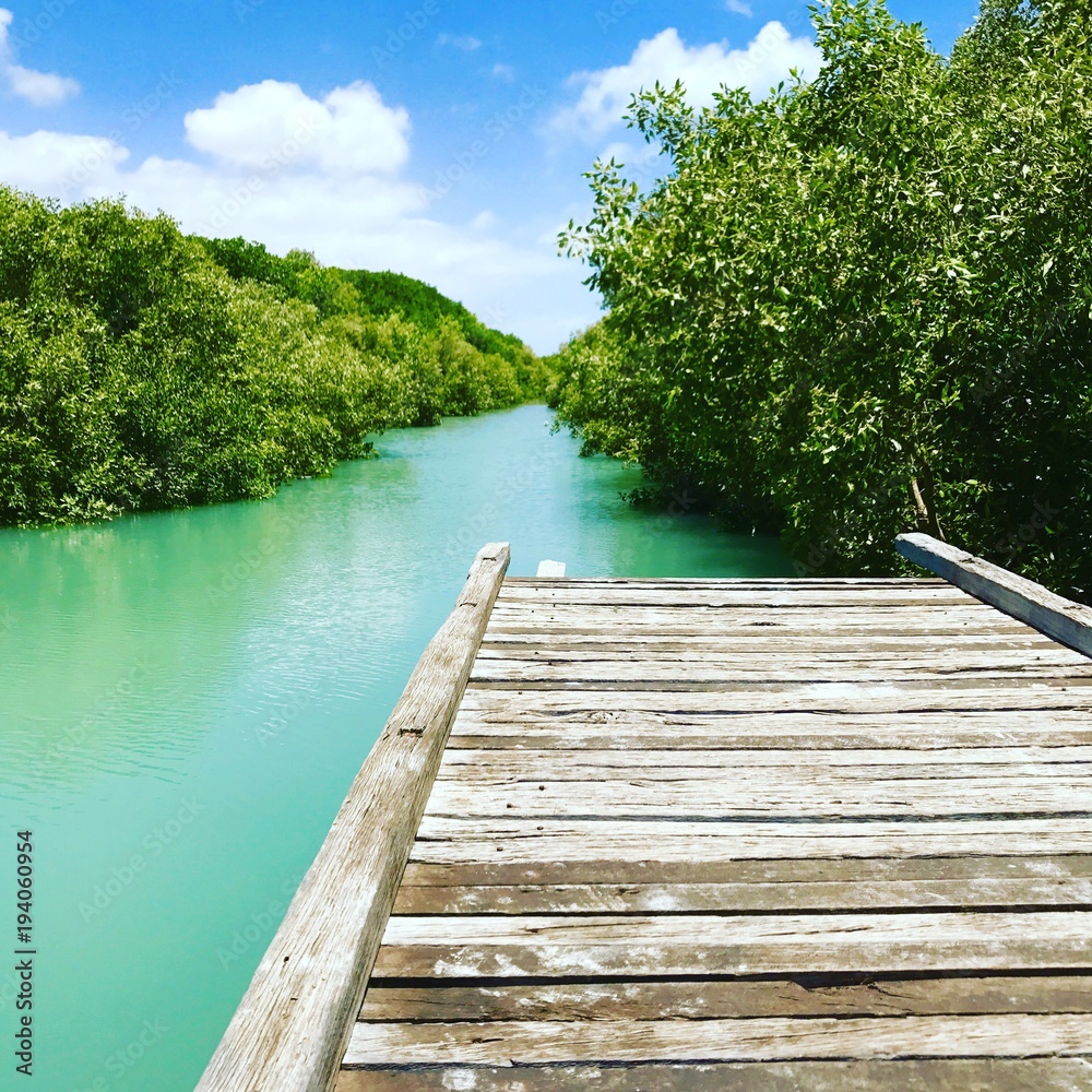Jetty in Broome, amazing blue waters with Crocodiles hidden in the mangroves , Australia 