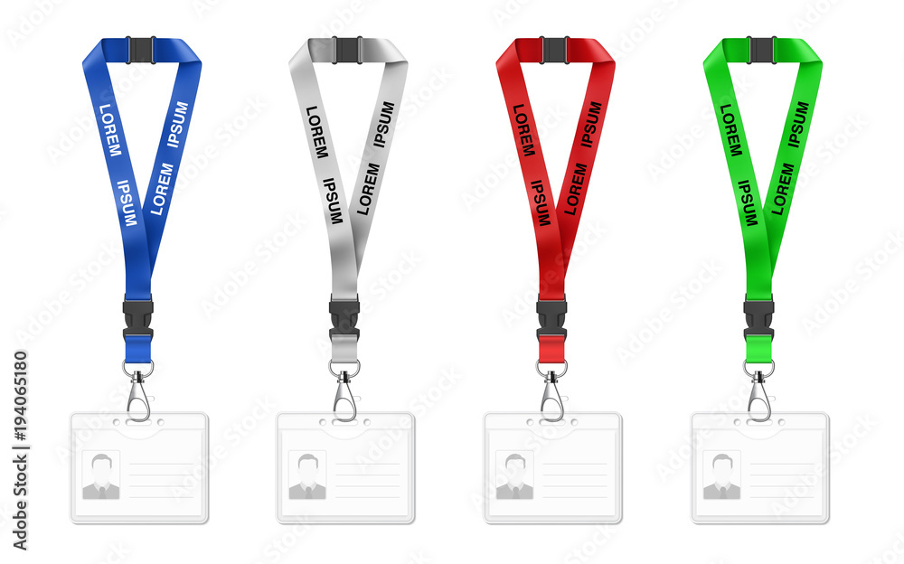 Set of lanyards with id card. Vector illustration isolated on white ...