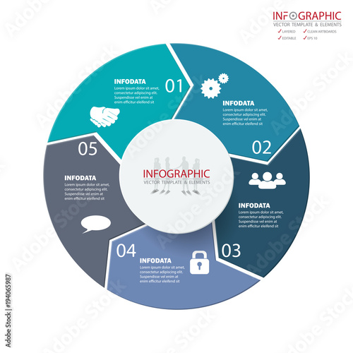 Vector abstract element infographics 5 option. Design for business or finance template layout, brochure, workflow, information or presentation and other. Can add infodata and icon. Abstract 3D vector.