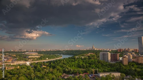 summer sunset moscow cityscape sparrow hills park riverside panorama 4k timelapse russia
 photo