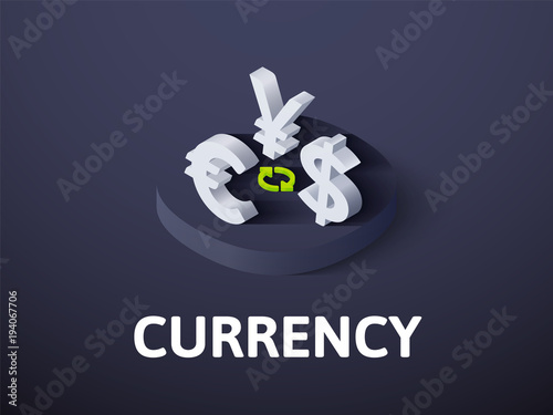 Currency isometric icon, isolated on color background