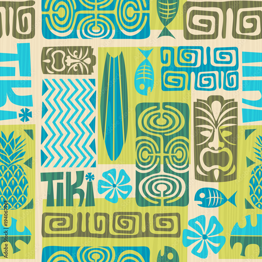 Seamless Exotic Tiki Pattern. Vector illustration