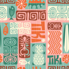 Deken met foto Tiki patronen Hawaiiaans Tiki patroon met maskers  © TeddyandMia