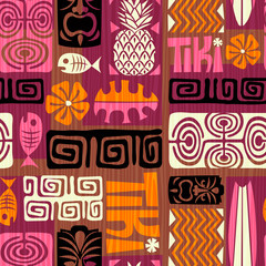Deken met foto Tiki patronen Polynesisch Tiki motief tropisch ontwerp  © TeddyandMia